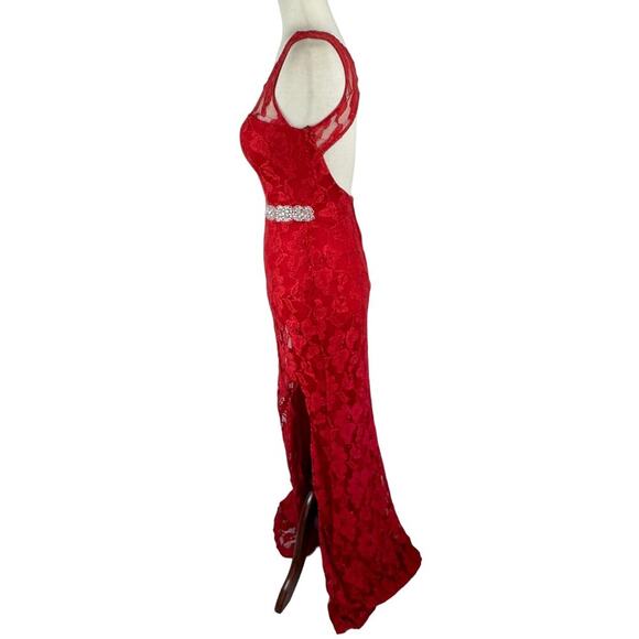 JODI KRISTOPHER LACE OPEN BACK SLEEVELESS FORMAL DRESS IN‎ RED JUNIORS SIZE 1 - Picture 5 of 13